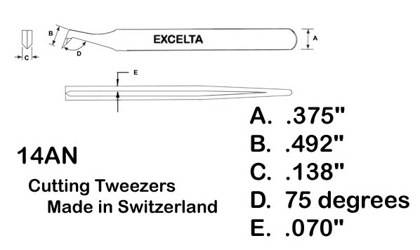 Excelta 14A-N Angulated 4.5in. Carbon Steel Round Point Cutting Tweezer specs